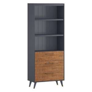 Cypre Tall Wooden Bookcase In Pine And Cobalt Grey