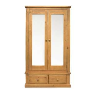 Cyprian Wooden Double Door Wardrobe In Chunky Pine With Mirror - UK