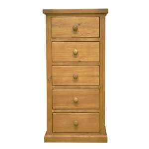 Cyprian Wooden Tall Chest Of Drawers In Chunky Pine 5 Drawers - UK