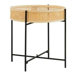 Daire Wooden Side Table With Black Cross Metal Legs