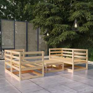 Daiva Solid Pinewood 5 Piece Garden Lounge Set In Brown - UK