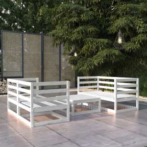 Daiva Solid Pinewood 5 Piece Garden Lounge Set In White - UK