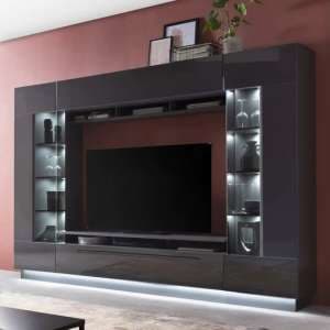 Dallas Entertainment Unit In Graphite Grey With LED Lights - UK
