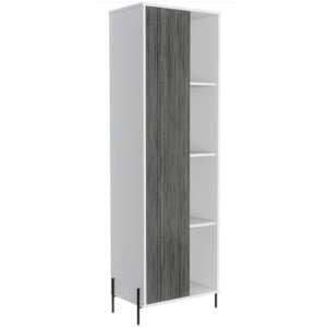 Dunster Tall Wooden Display Cabinet In White And Carbon Grey - UK