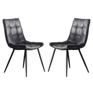 Danbury Grey Faux Leather Dining Chairs In Pair - UK