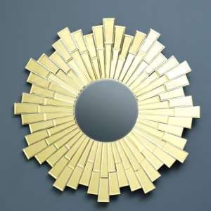 Dania Small Circular Sunburst Design Wall Mirror In Gold - UK