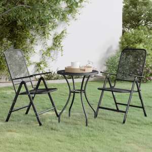 Dania Small Round Metal Mesh 3 Piece Dining Set In Anthracite