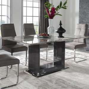 Daniela Large Marble Dining Table With High Gloss Base In Grey