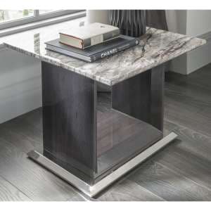 Daniela Marble Lamp Table With High Gloss Base In Grey