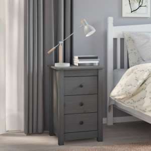 Danik Pine Wood Bedside Cabinet With 3 Drawers In Grey - UK