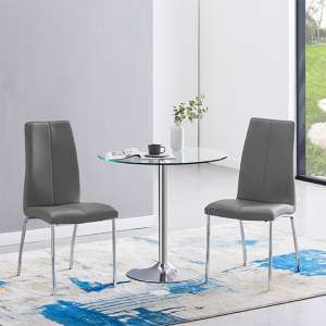 Dante Clear Glass Dining Table With 2 Opal Grey Chairs