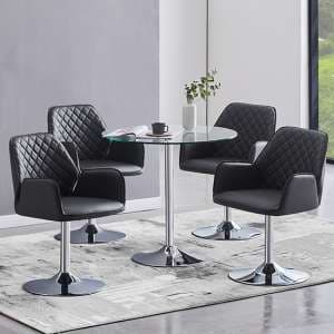 Dante Clear Glass Dining Table With 4 Bucketeer Black Chairs
