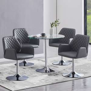 Dante Clear Glass Dining Table With 4 Bucketeer Grey Chairs
