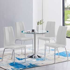 Dante Clear Glass Dining Table With 4 Opal White Chairs