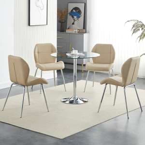 Dante Clear Glass Dining Table With 4 Darcy Taupe Chairs - UK