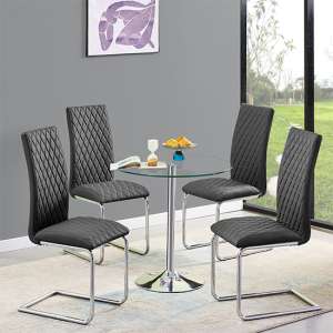 Dante Round Clear Glass Dining Table With 4 Ronn Black Chairs