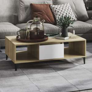 Danya Rectangular Wooden Coffee Table In White And Sonoma Oak