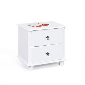 Danzig Wooden Bedside Cabinet In White With 2 Drawers