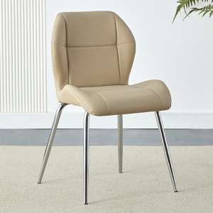 Darcy Faux Leather Dining Chair In Taupe With Chrome Legs - UK