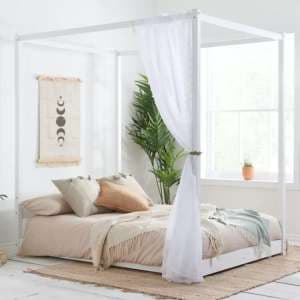 Darian Four Poster Wooden Double Bed In White - UK