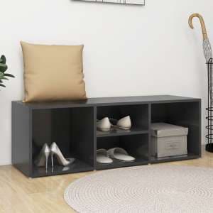 Darion High Gloss Shoe Storage Bench With 4 Shelves In Grey