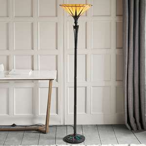 Dark Star Tiffany Glass Uplighter Floor Lamp In Dark Bronze - UK