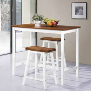 Darla Wooden Bar Table With 2 Bar Stools In Brown And White - UK