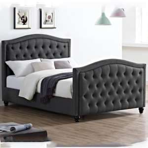 Darsha Linen Fabric Double Bed In Grey - UK