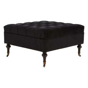 Dartford Square Upholstered Velvet Footstool In Onyx Black - UK
