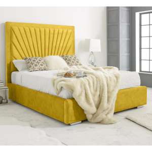 Darwin Plush Velvet Small Double Bed In Mustard Gold - UK