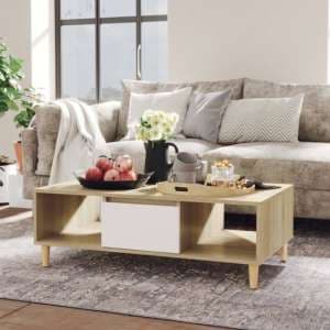 Dastan Wooden Coffee Table With 1 Door In White And Sonoma Oak