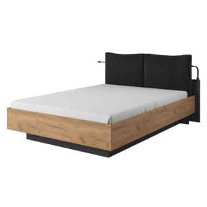 Davis Wooden Ottoman King Size Bed In Golden Oak And LED - UK