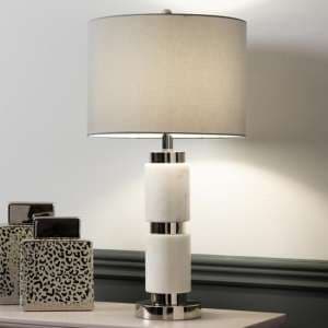 Davos Grey Faux Silk Shade Table Lamp With White Marble Base - UK