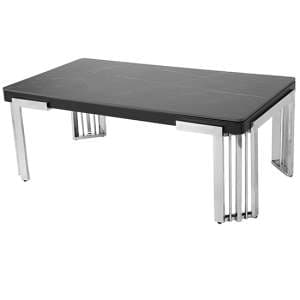 Davos Sintered Stone Coffee Table In Black With Silver Frame - UK