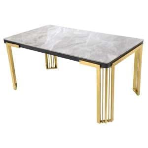 Davos Sintered Stone Coffee Table In Grey With Gold Frame - UK