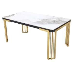 Davos Sintered Stone Coffee Table In White With Gold Frame - UK
