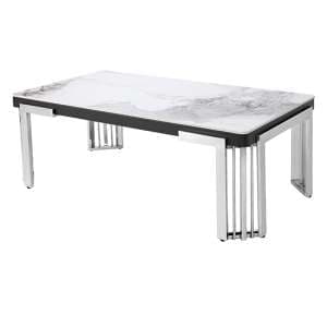 Davos Sintered Stone Coffee Table In White With Silver Frame - UK