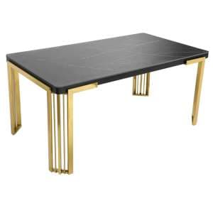 Davos Sintered Stone Dining Table In Black With Gold Frame - UK