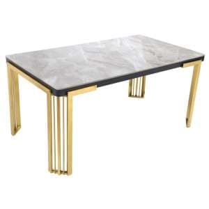 Davos Sintered Stone Dining Table In Grey With Gold Frame - UK