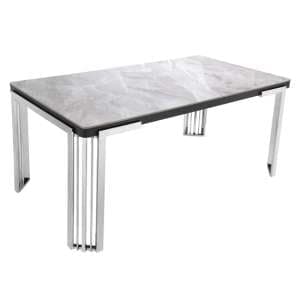Davos Sintered Stone Dining Table In Grey With Silver Frame - UK
