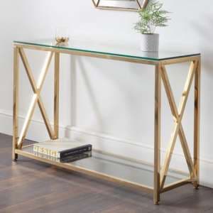 Maemi Glass Console Table With Gold Stainless Steel Frame - UK