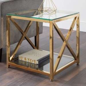 Maemi Glass Lamp Table With Gold Stainless Steel Frame - UK