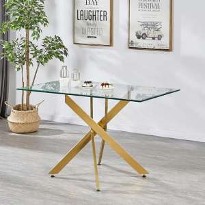 Daytona Small Clear Glass Dining Table With Brushed Gold Legs