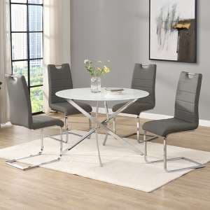 Daytona Round Diva Glass Dining Table 4 Petra Grey Chairs - UK