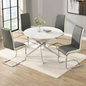 Daytona Round Diva Glass Dining Table 4 Symphony Grey White Chairs - UK