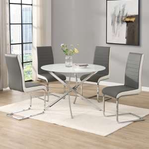 Daytona Round Diva Glass Dining Table 4 Symphony Grey White Chairs - UK