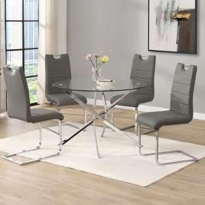 Daytona Round Glass Dining Table With 4 Petra Grey Chairs - UK