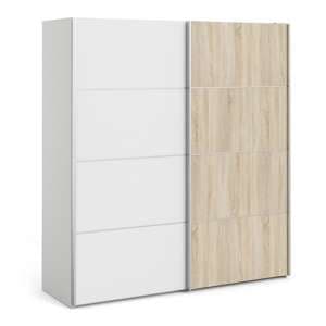 Dcap Wooden Sliding Doors Wardrobe In White Oak With 5 Shelves