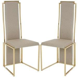 Bibha Natural Fabric Dining Chairs With Gold Frame In A Pair - UK
