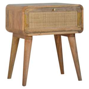 Debby Wooden Bedside Cabinet In Oak Woven Design With 1 Drawer - UK